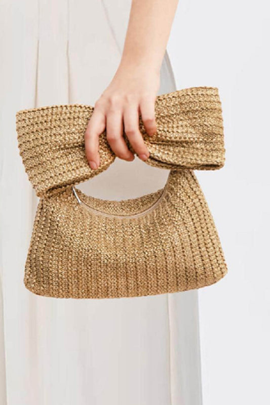 Bow Hand Made Straw Woven Clutch