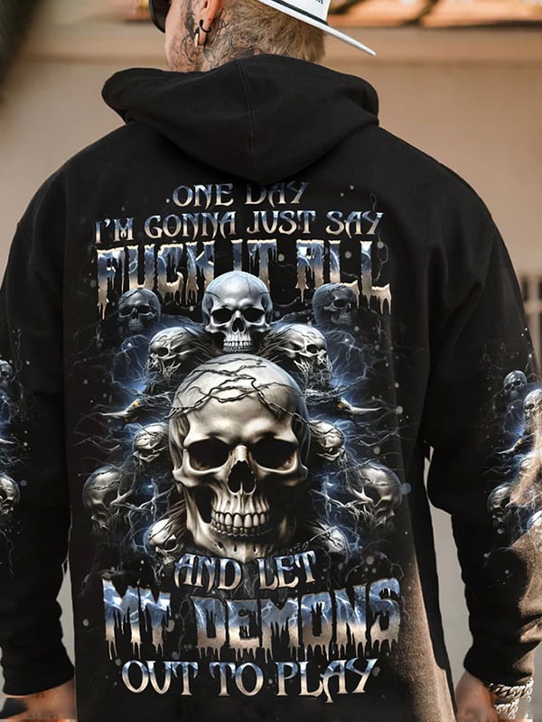 Men's Trendy Skull Print Pocket Hoodie