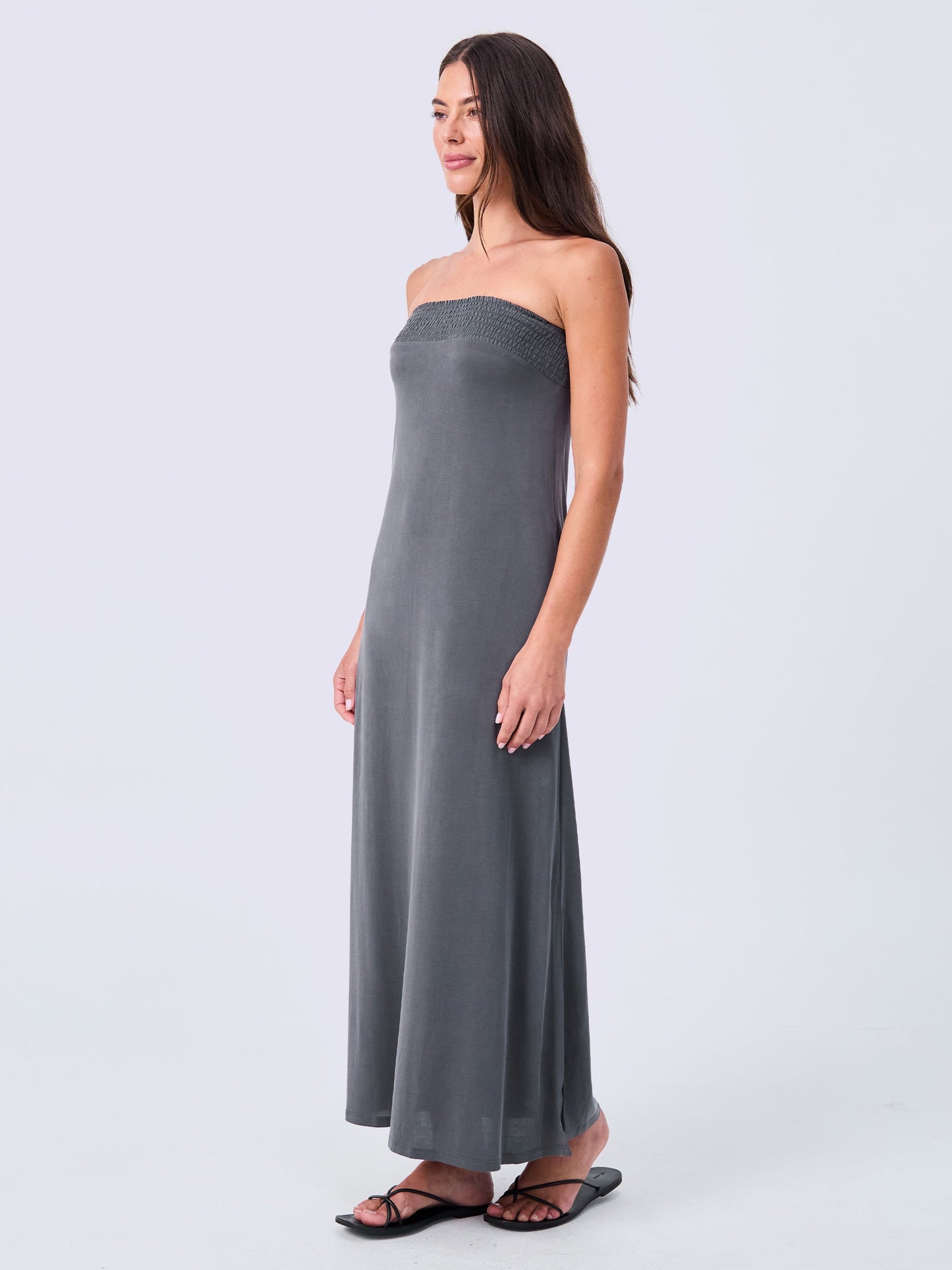 Cupro Strapless Dress - Storm