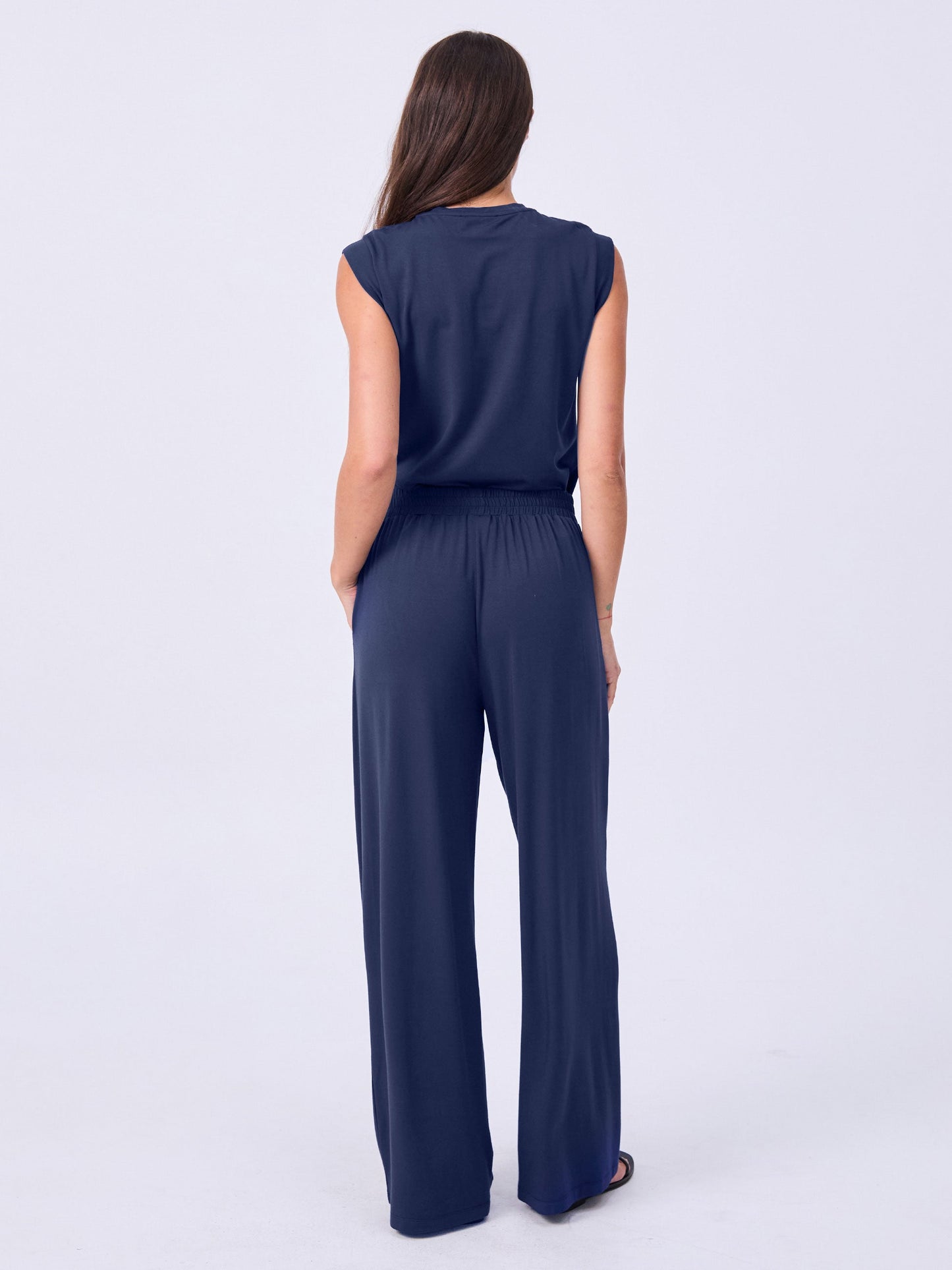 Pleat Front Wide Leg Pants - Navy