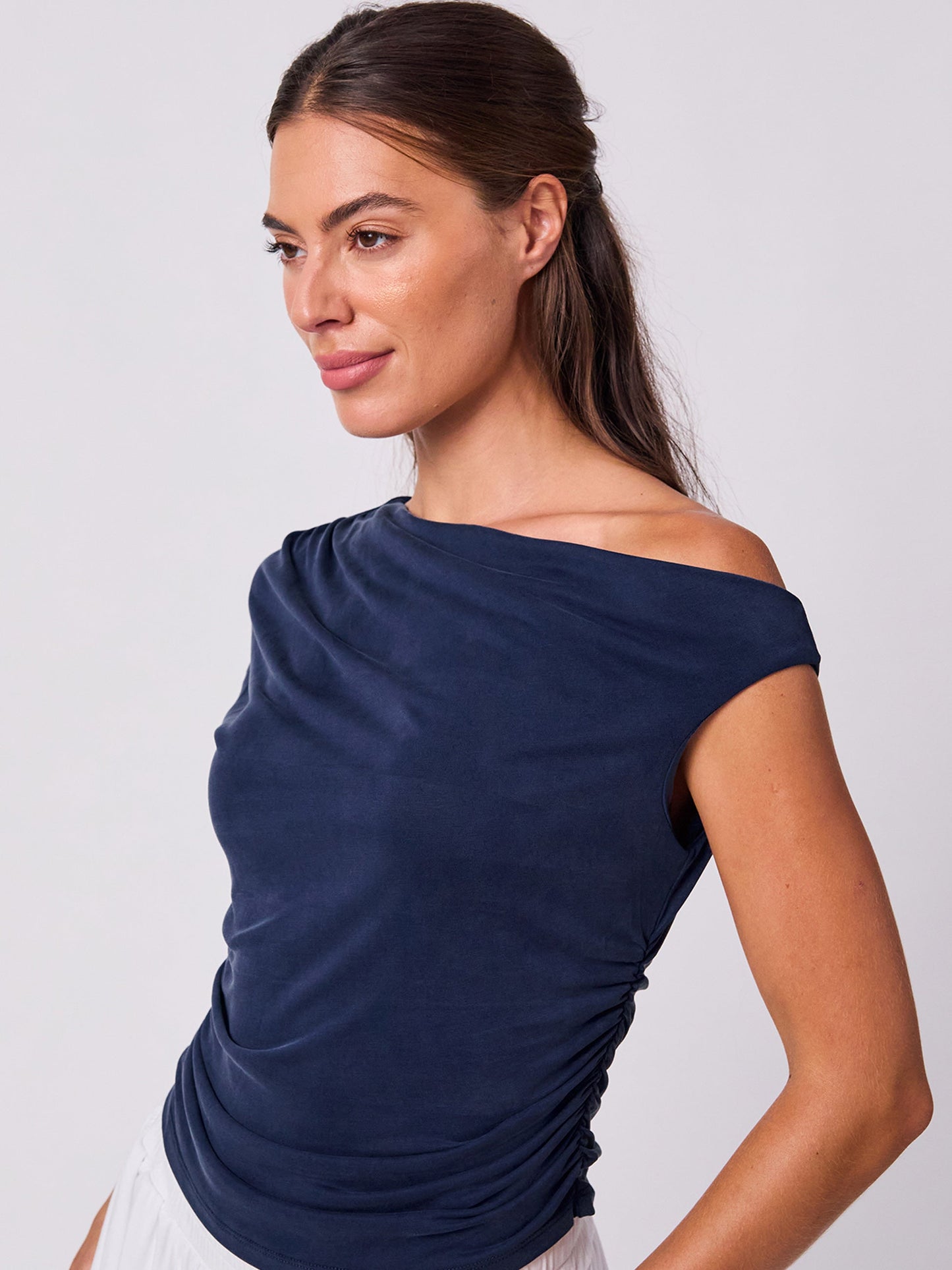 Cupro Asymertic Top - Navy