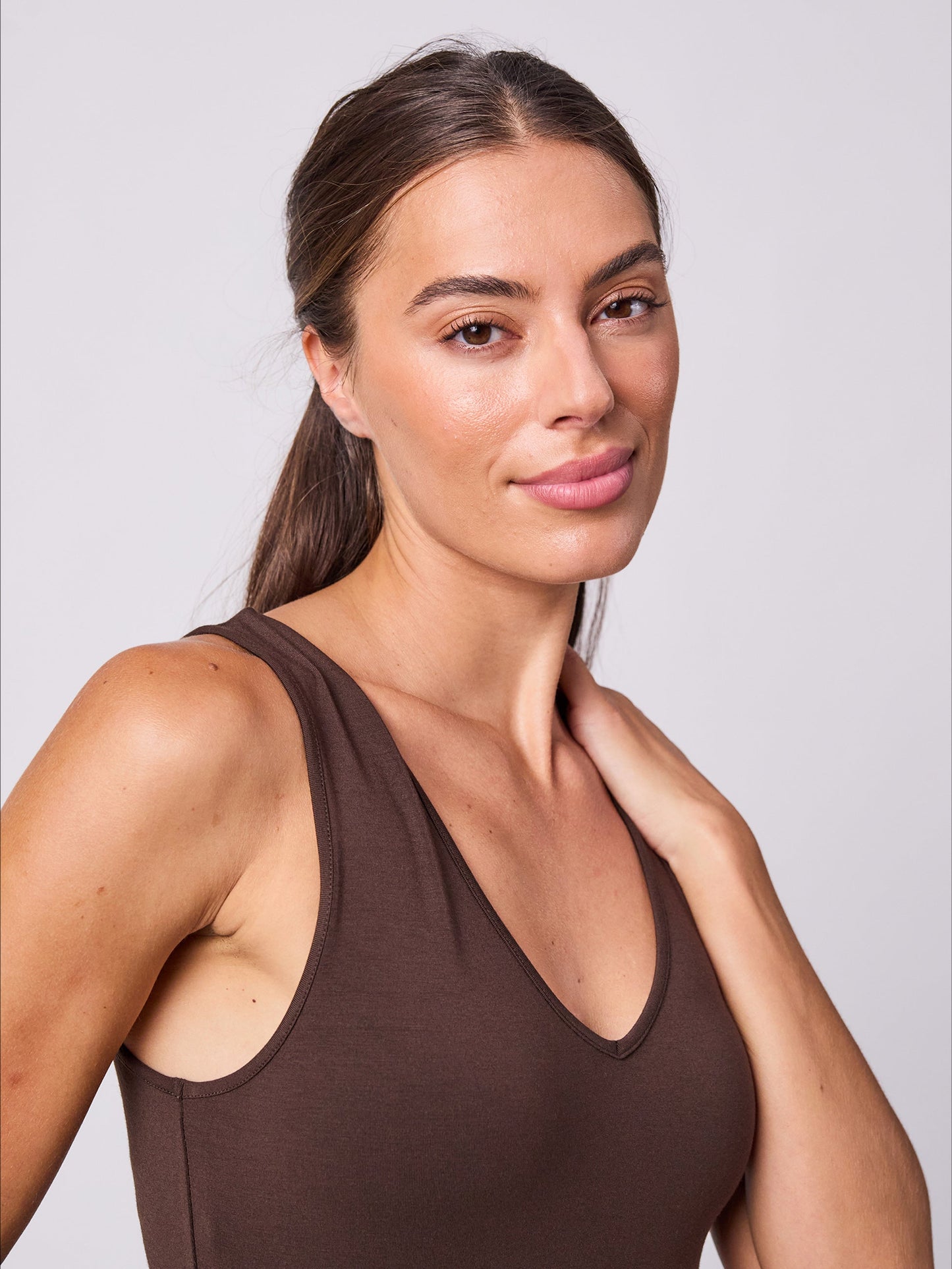 V Neck Maxi Dress - Coffee Bean