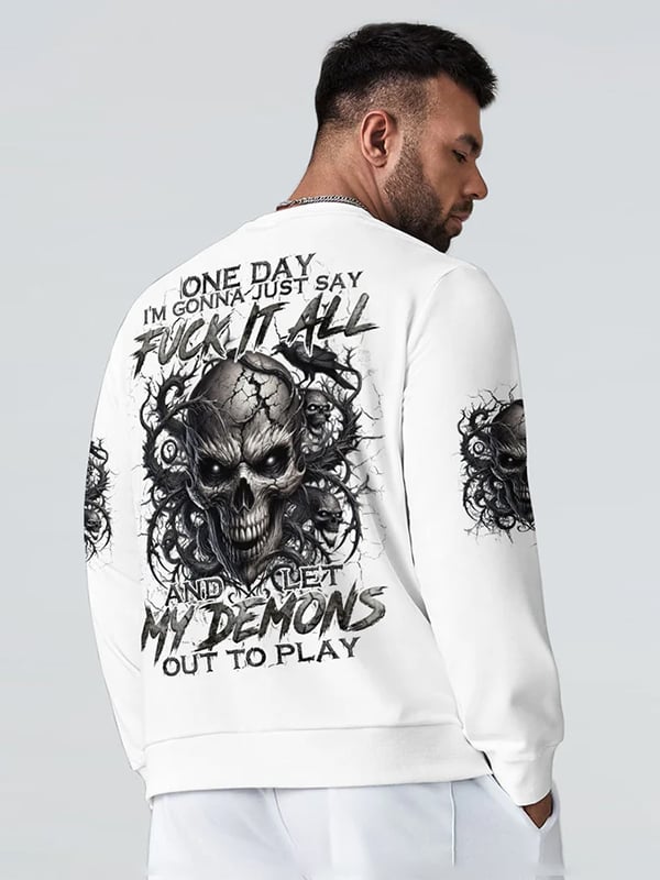 Men's Vintage Skull Lettering Print Crew Neck Sweatshirt