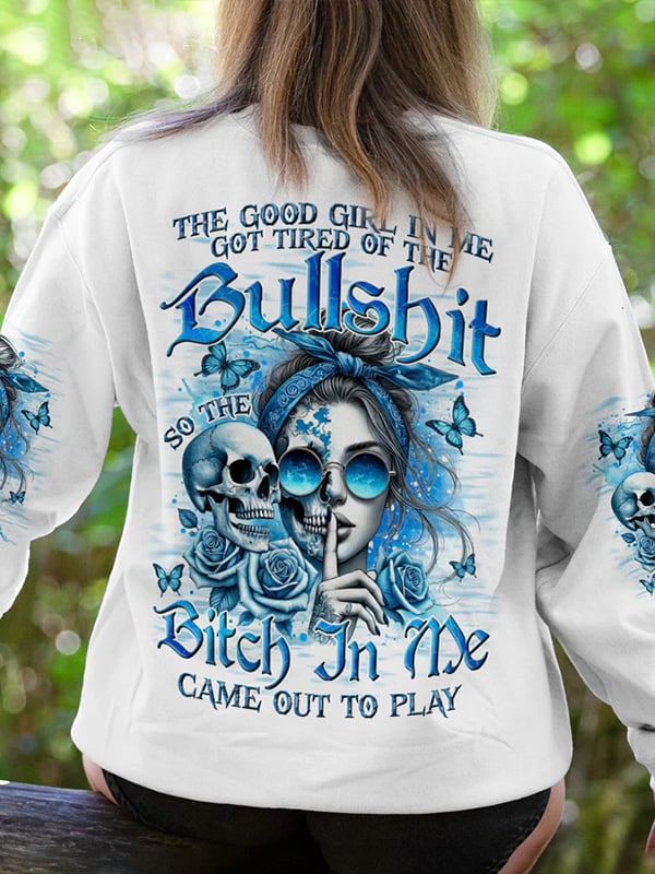 Women's Skull and Lettering Printed Crew Neck Sweatshirt