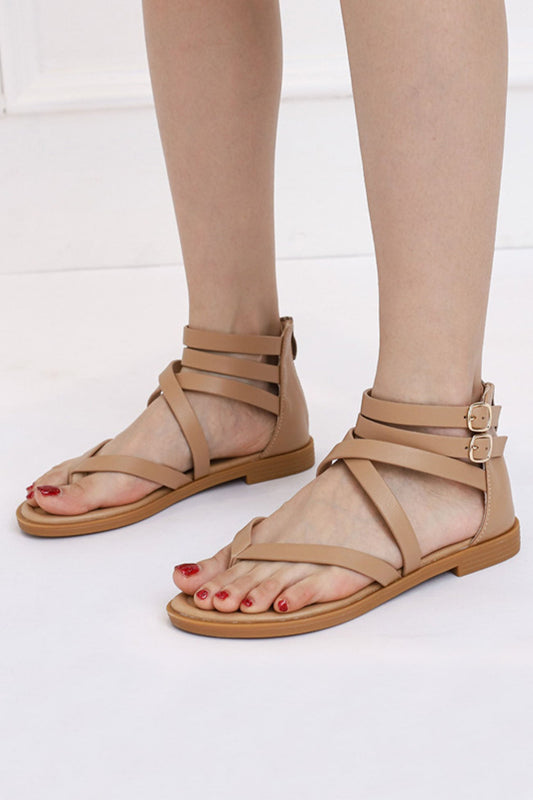 Buckle Ankle Strap Zipper Thong Sandals
