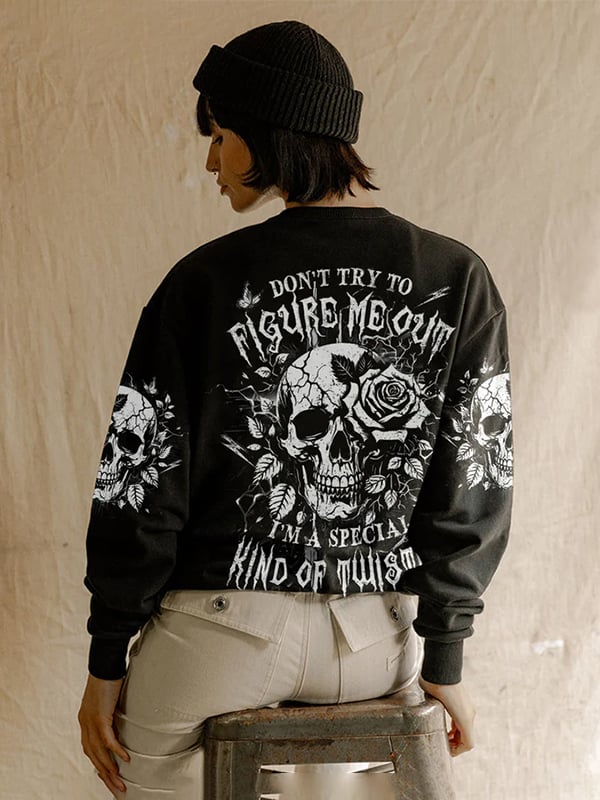 Women's Skull and Lettering Printed Crew Neck Sweatshirt