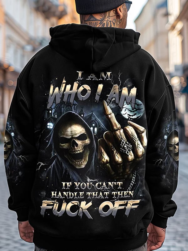 Men's Vintage Skull and Lettering Print Pocket Hoodie