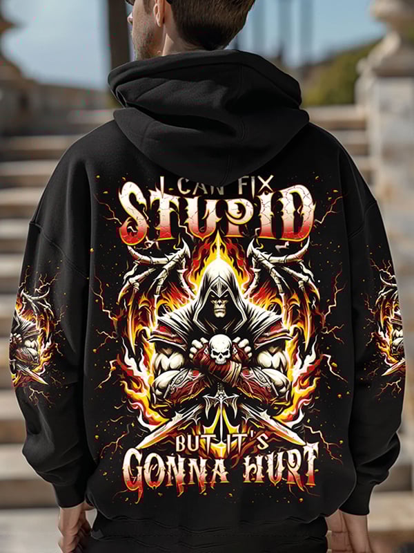 Men's Vintage Skull and Lettering Print Pocket Hoodie