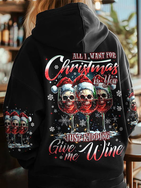 Women's Vintage Christmas Skull Print Pocket Hoodie