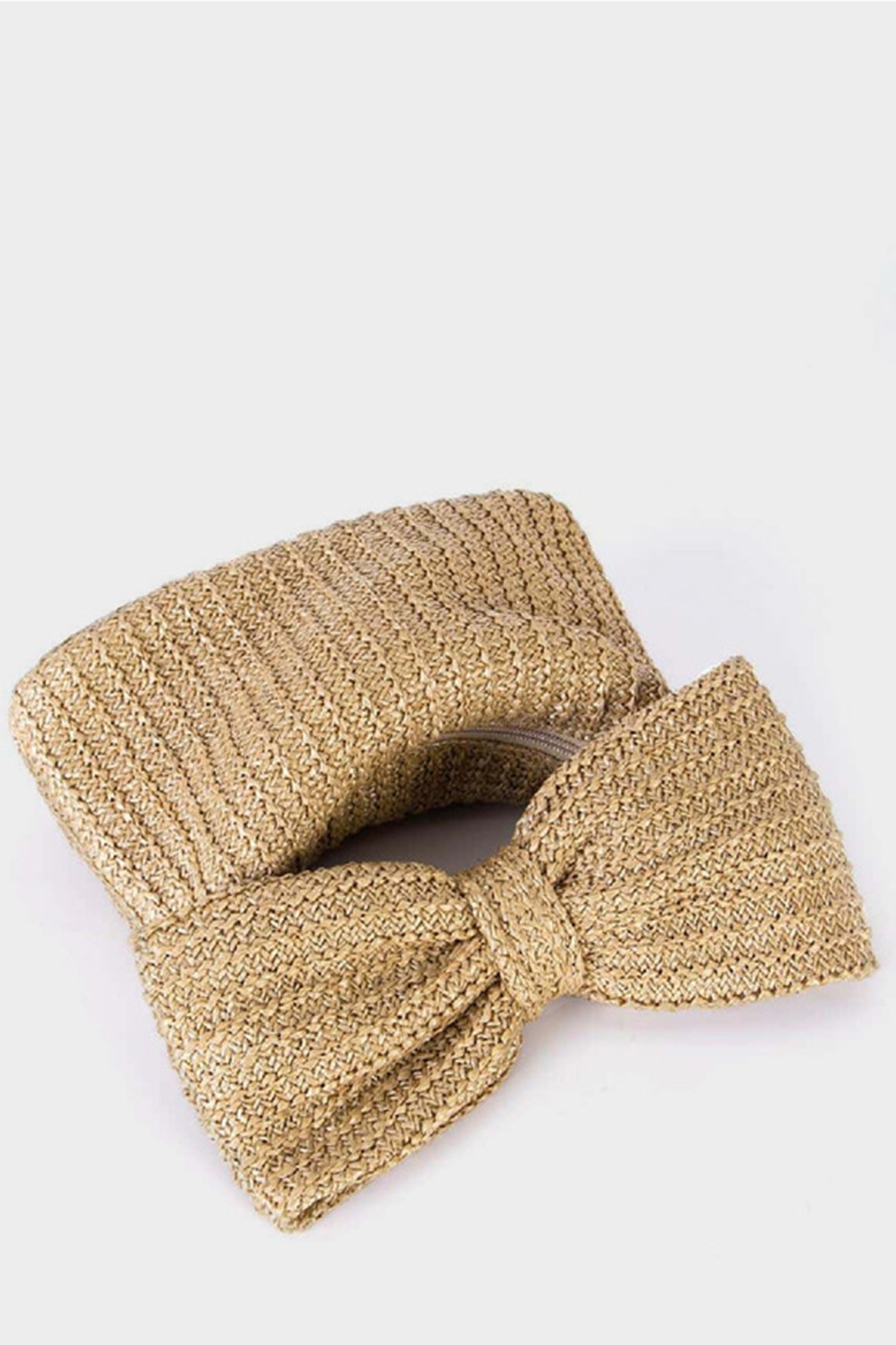 Bow Hand Made Straw Woven Clutch