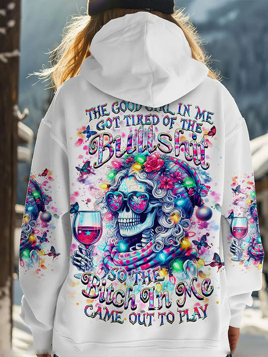 Women's Vintage Christmas Skull Print Pocket Hoodie
