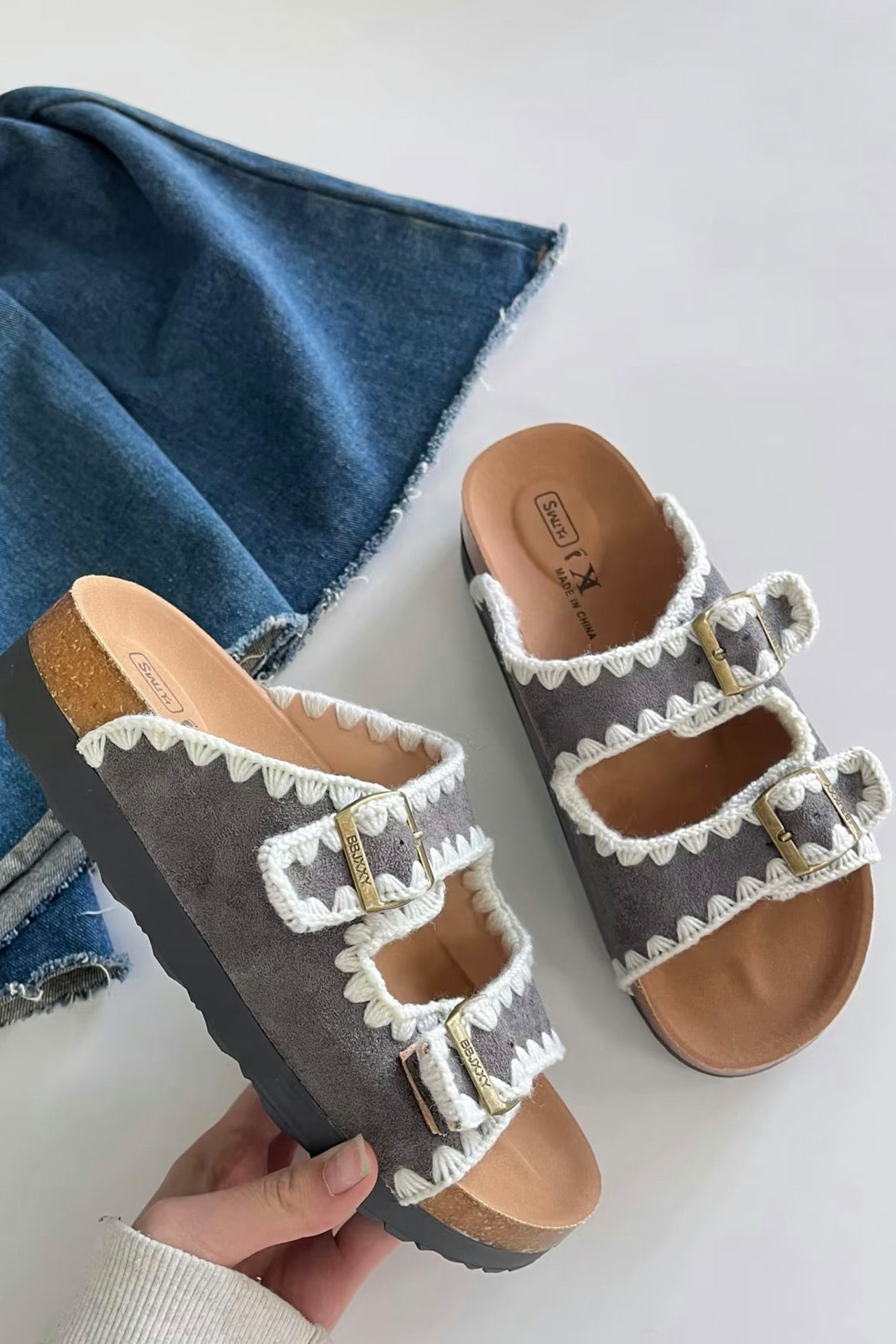 Candy Color Embroidery Platform Sandals