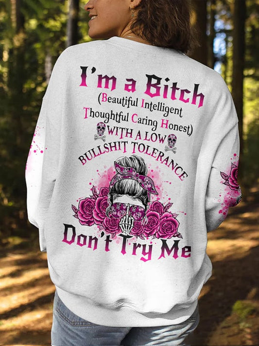 Women's Skull and Lettering Printed Crew Neck Sweatshirt