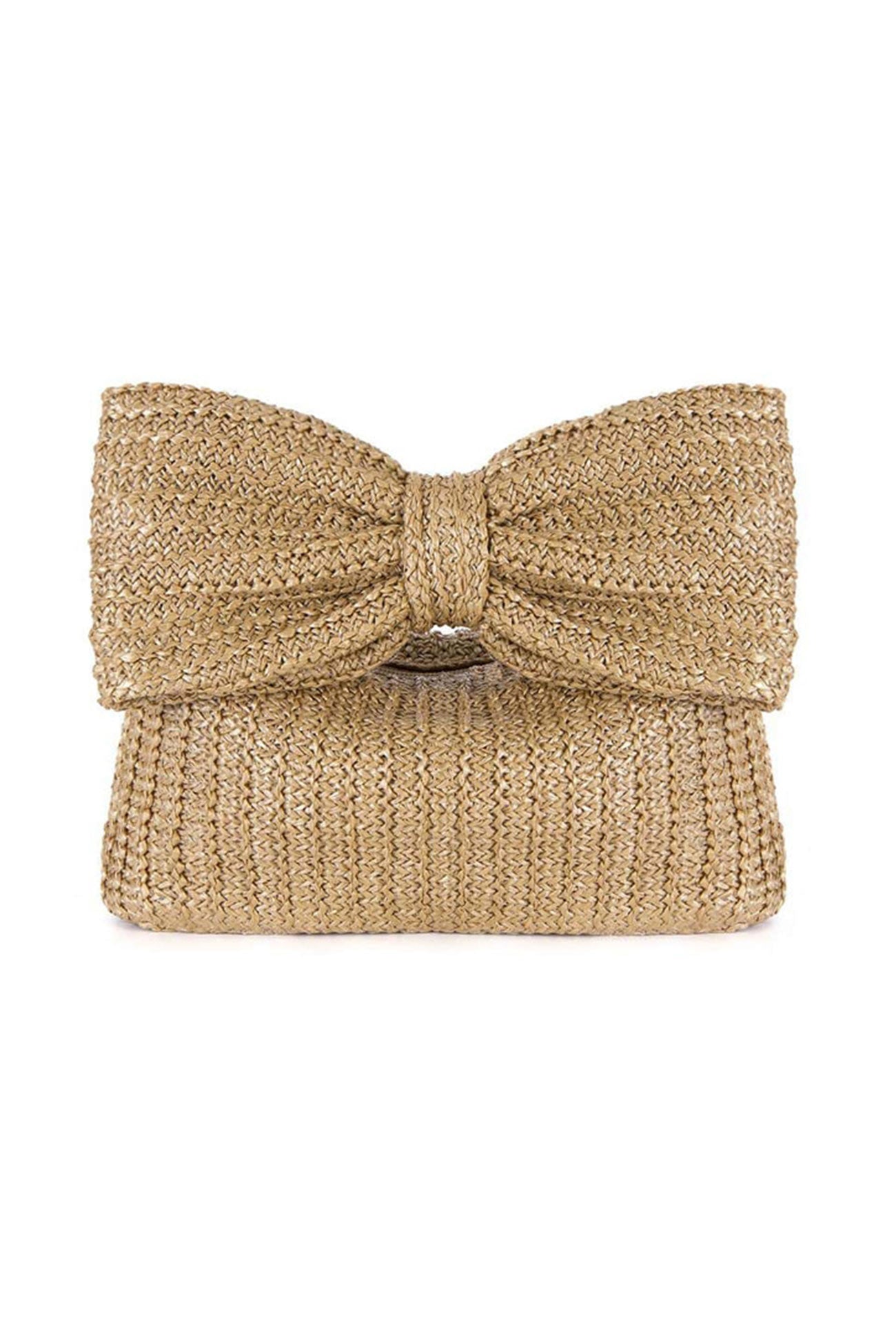 Bow Hand Made Straw Woven Clutch