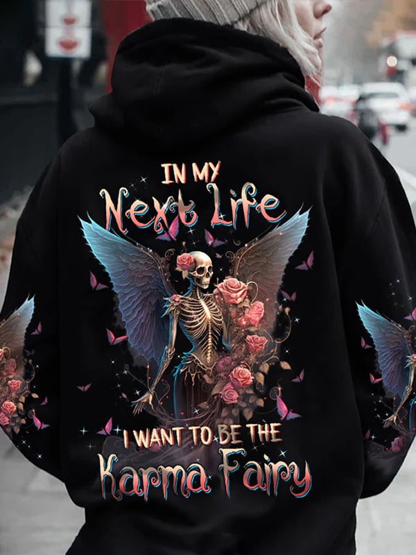 Women's Trendy Skull Floral Print Pocket Hoodie