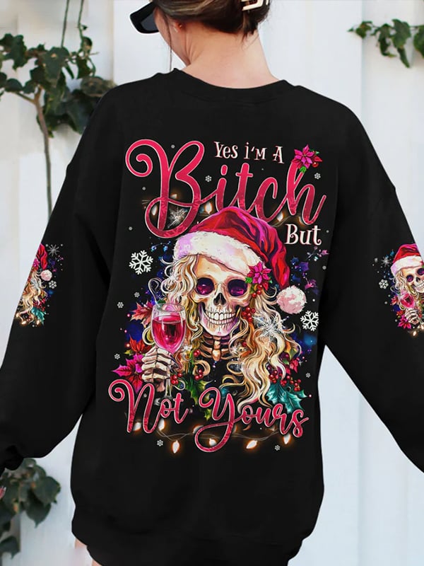 Women's Christmas Skull Lettering Print Crew Neck Sweatshirt
