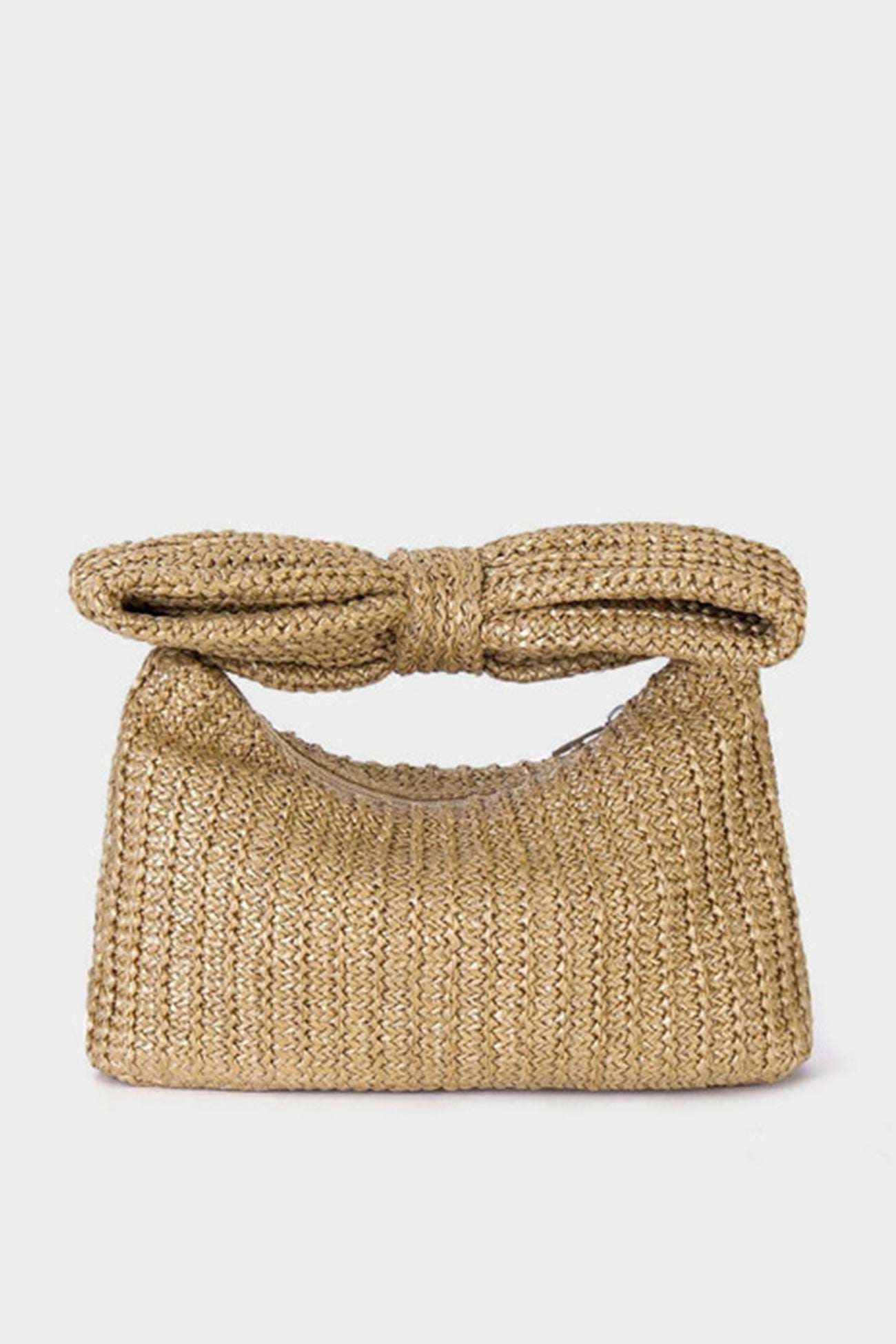 Bow Hand Made Straw Woven Clutch