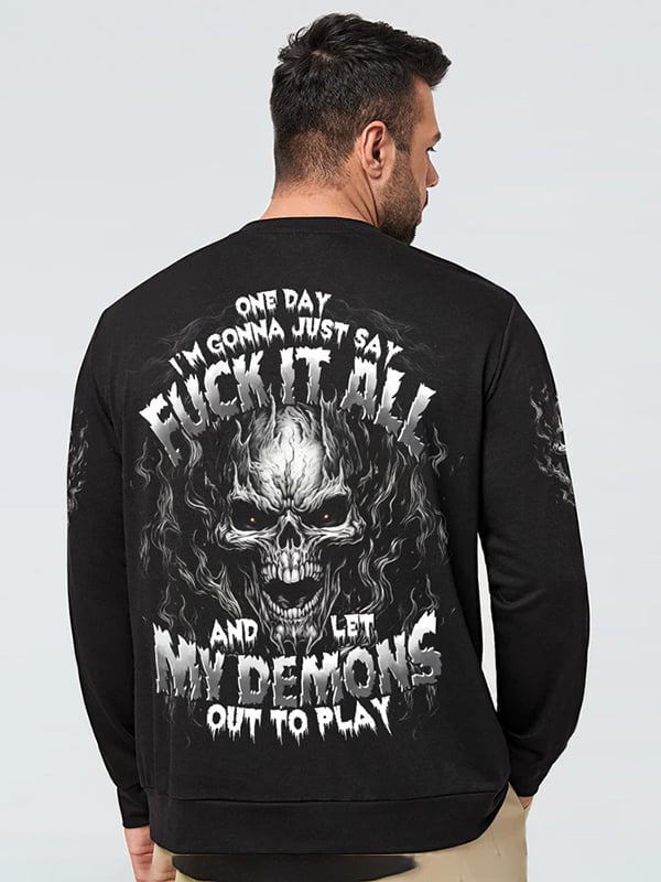 Men's Vintage Skull Lettering Print Crew Neck Sweatshirt