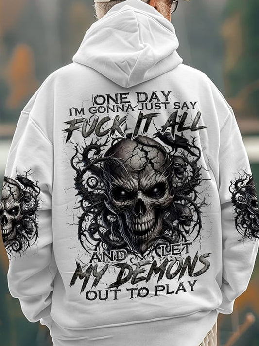 Men's Trendy Skull Print Pocket Hoodie