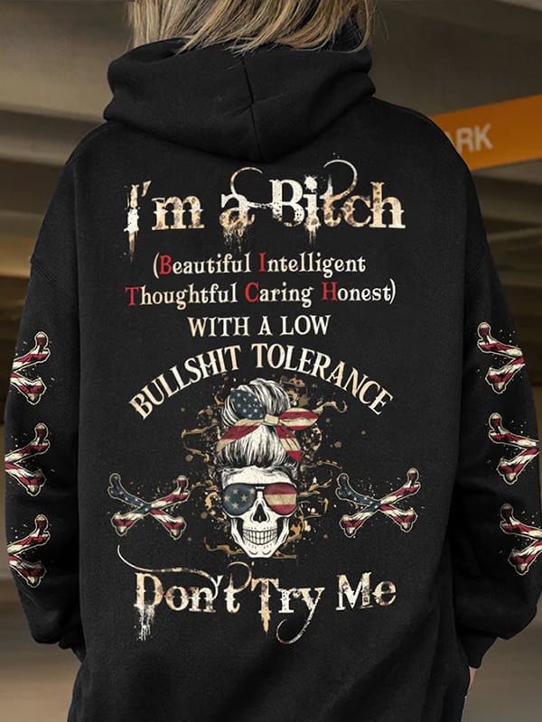 Women's Trendy Skull Floral Print Pocket Hoodie