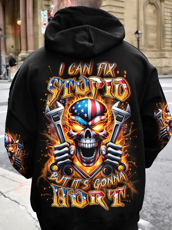 Men's Trendy Skull Print Pocket Hoodie