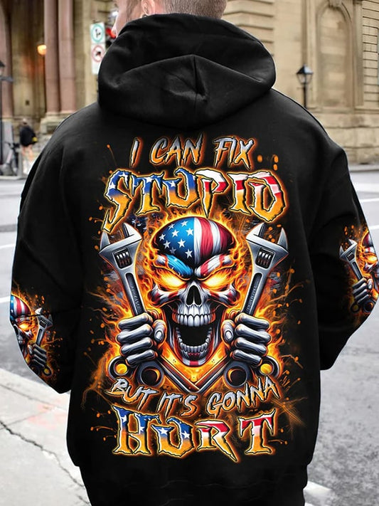 Men's Trendy Skull Print Pocket Hoodie