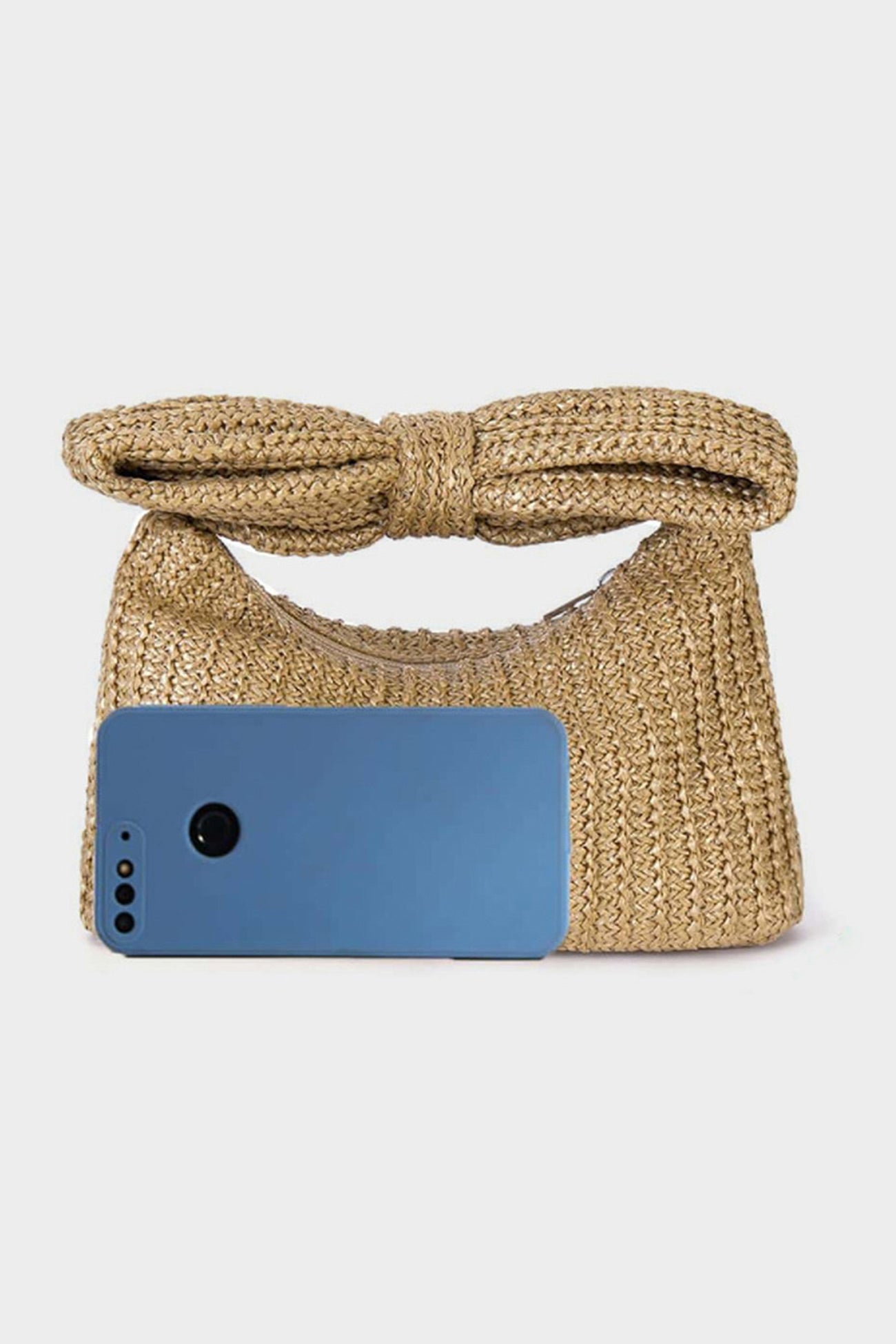 Bow Hand Made Straw Woven Clutch