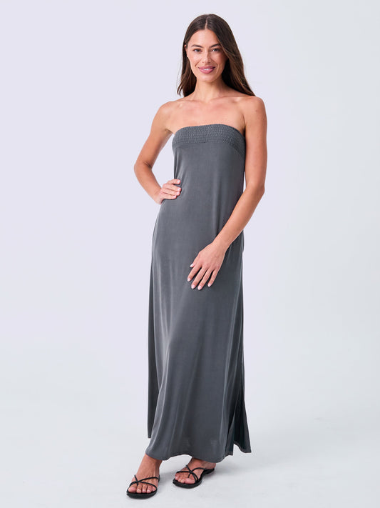 Cupro Strapless Dress - Storm