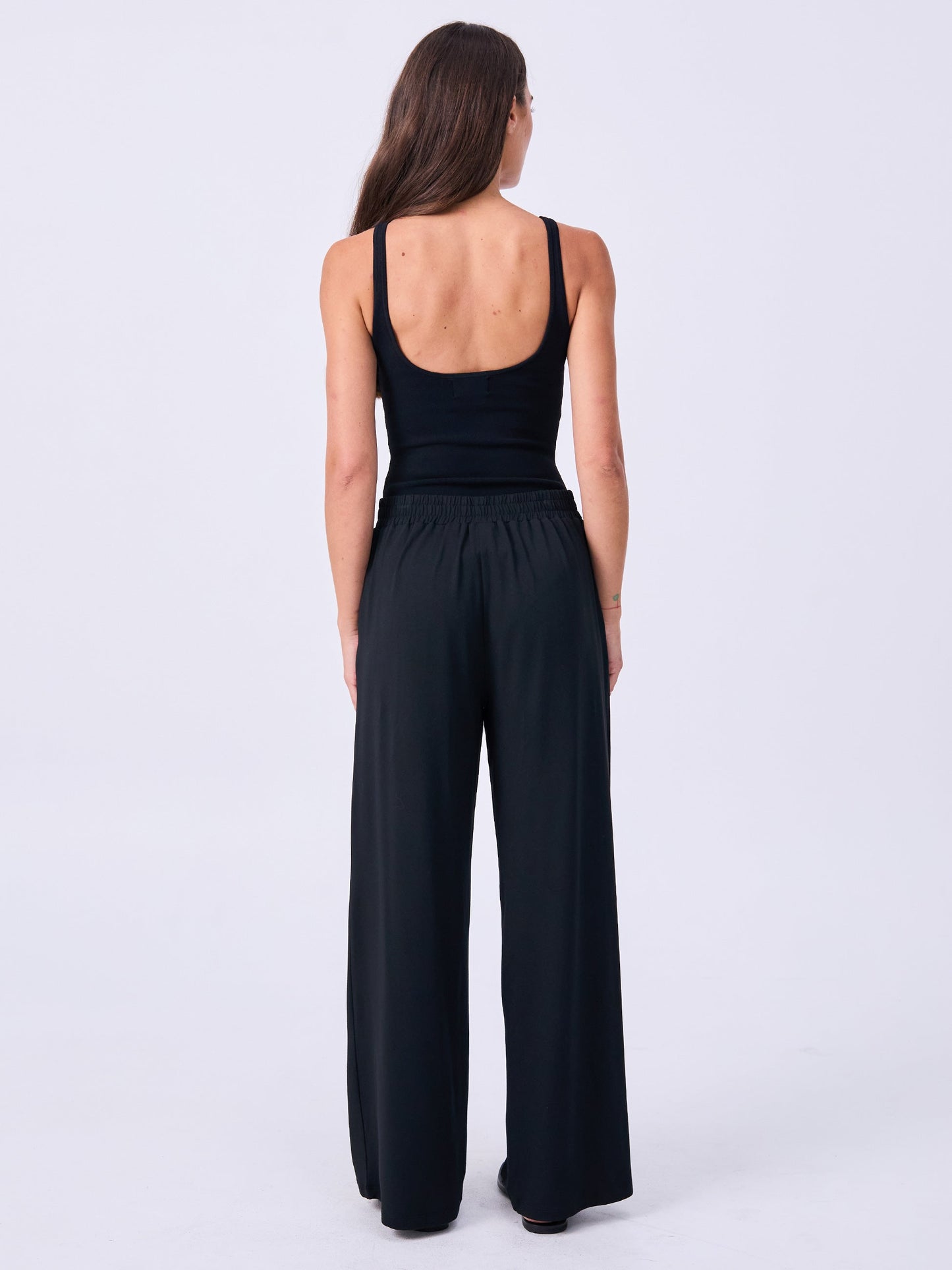 Pleat  Front Wide Leg Pants - Black