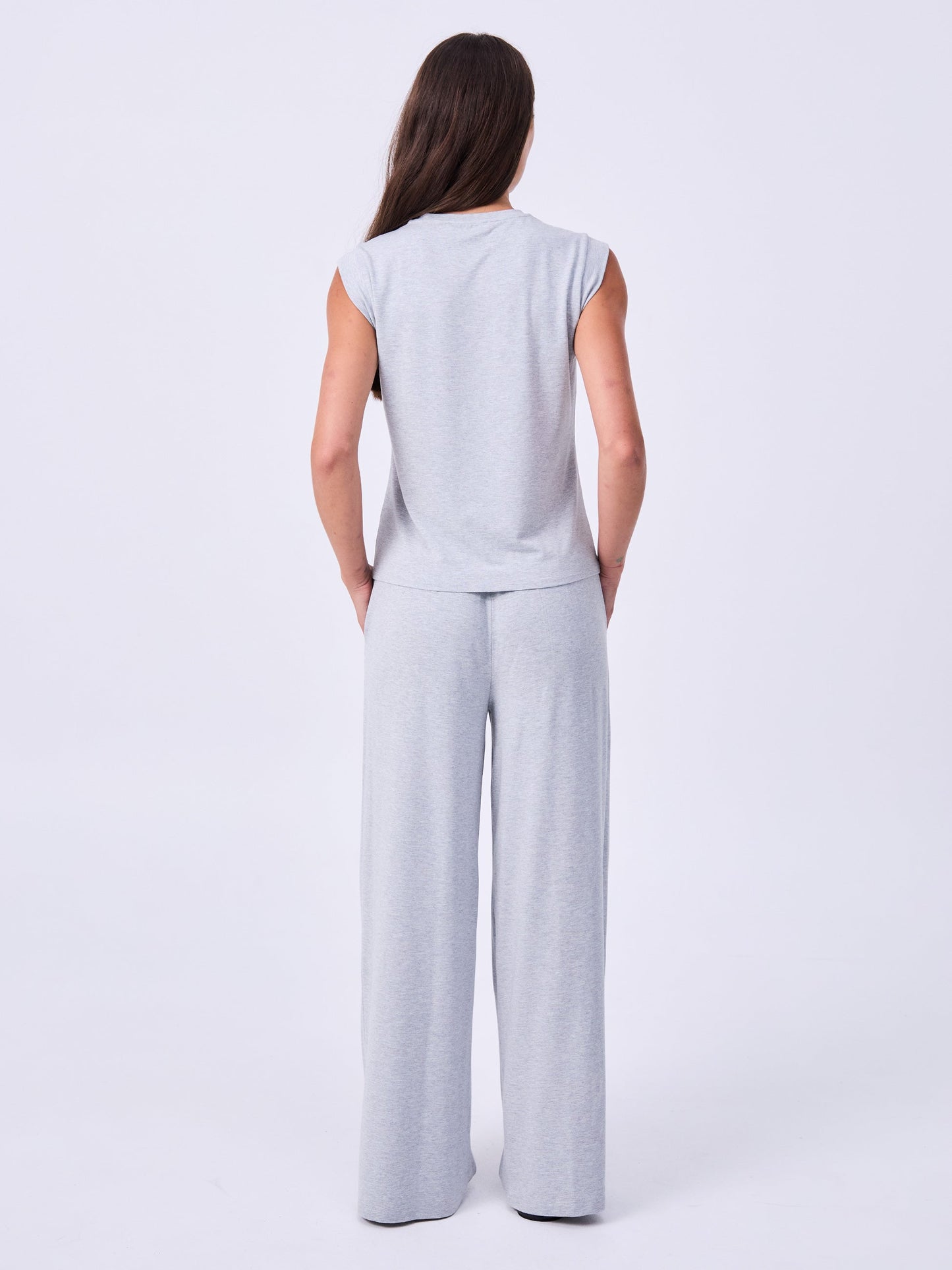 Pleat  Front Wide Leg Pants - Melange Grey