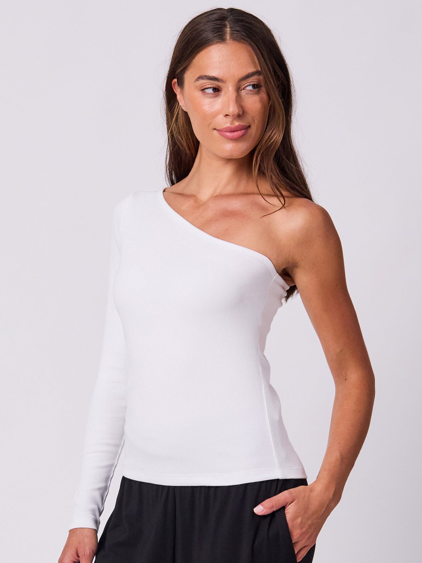 Asymmetric Organic Cotton Long Sleeve  - White