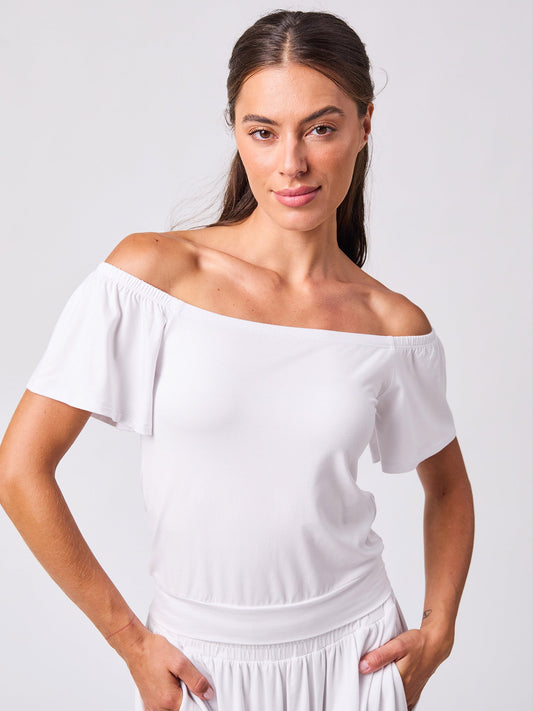 Off Shoulder Bell Sleeve Top - White