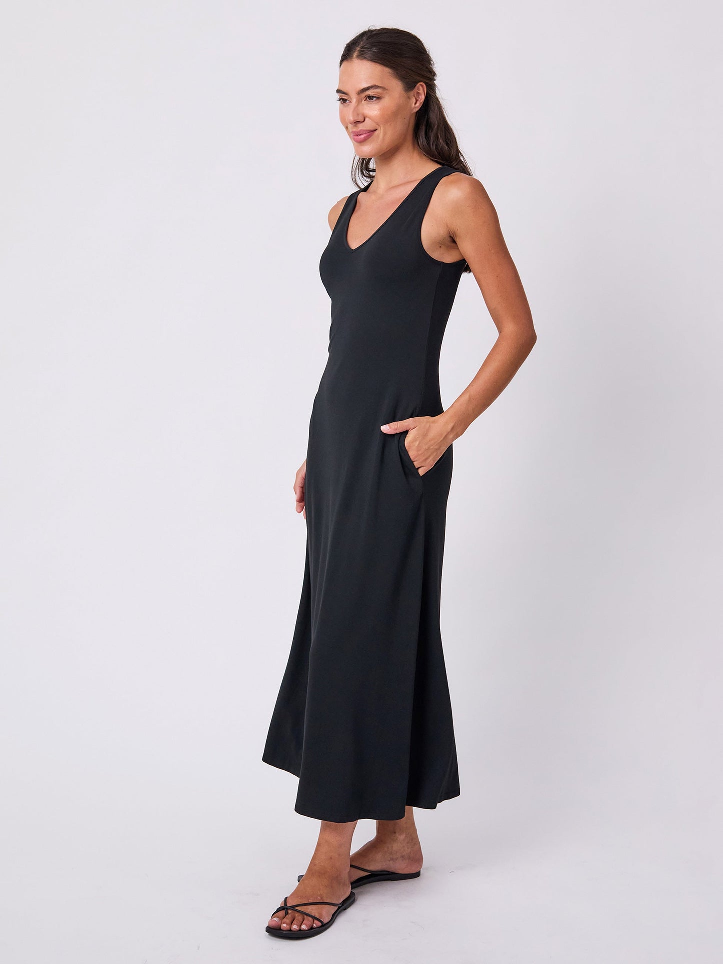 V Neck Maxi Dress - Black