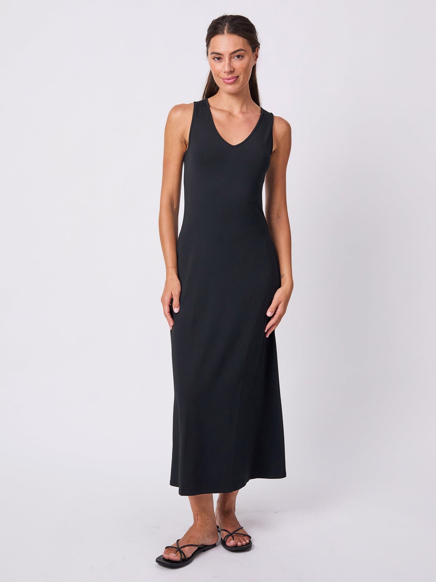 V Neck Maxi Dress - Black