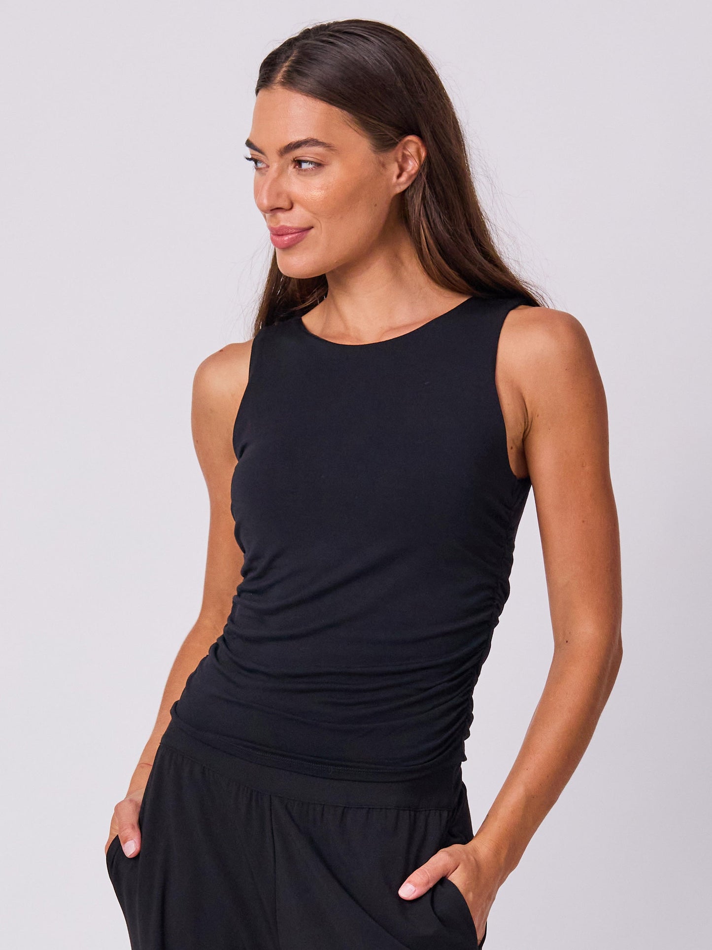 Modal Side Rouch Tee - Black