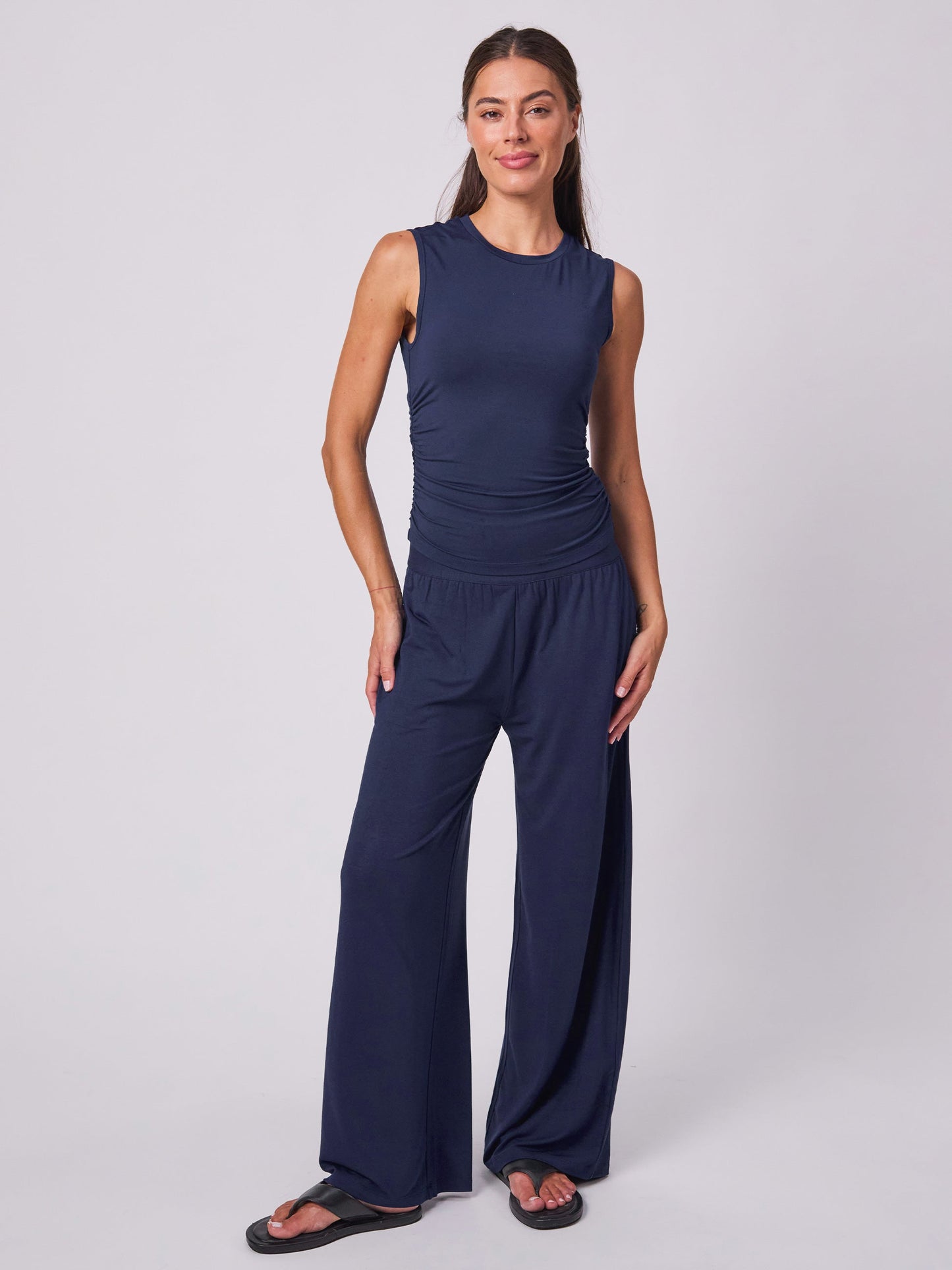 Modal Side Rouch Tee - Navy