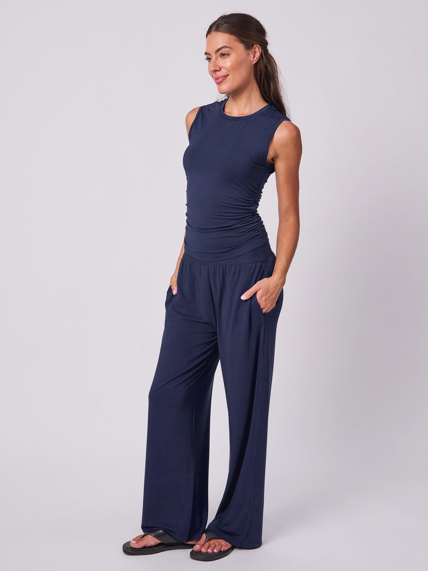 Modal Side Rouch Tee - Navy