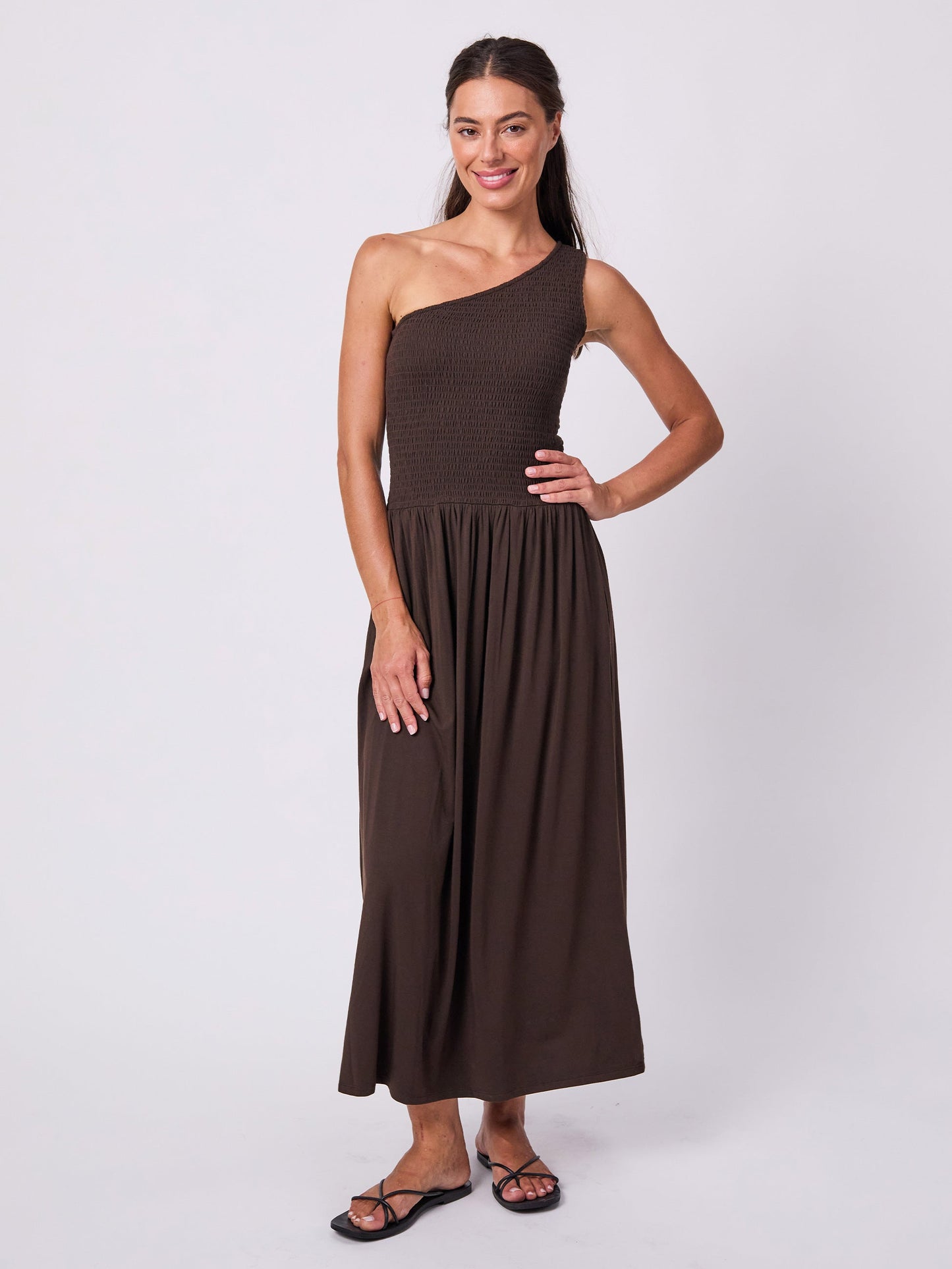 Valencia Shirred Dress - Coffee Bean