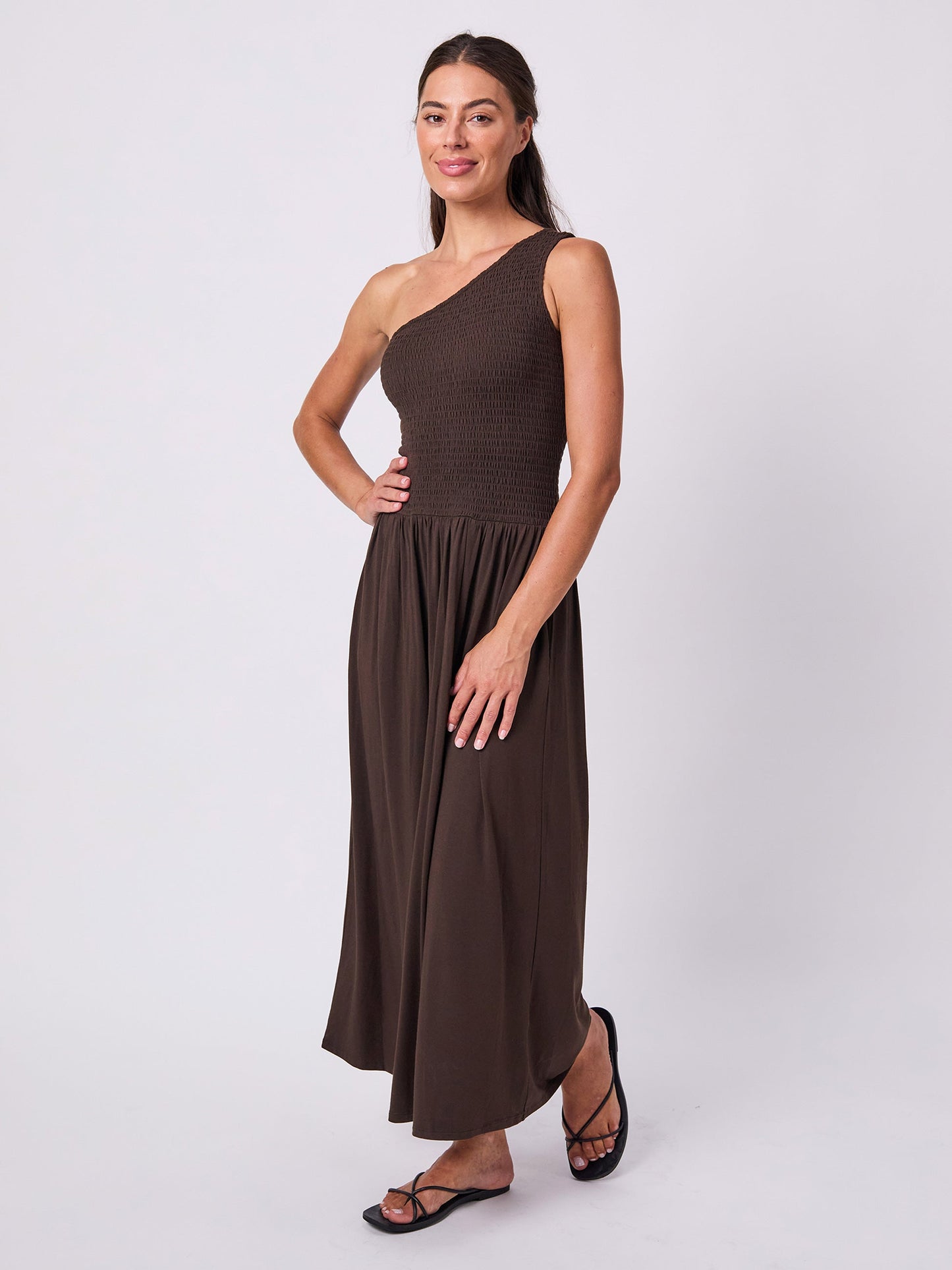 Valencia Shirred Dress - Coffee Bean