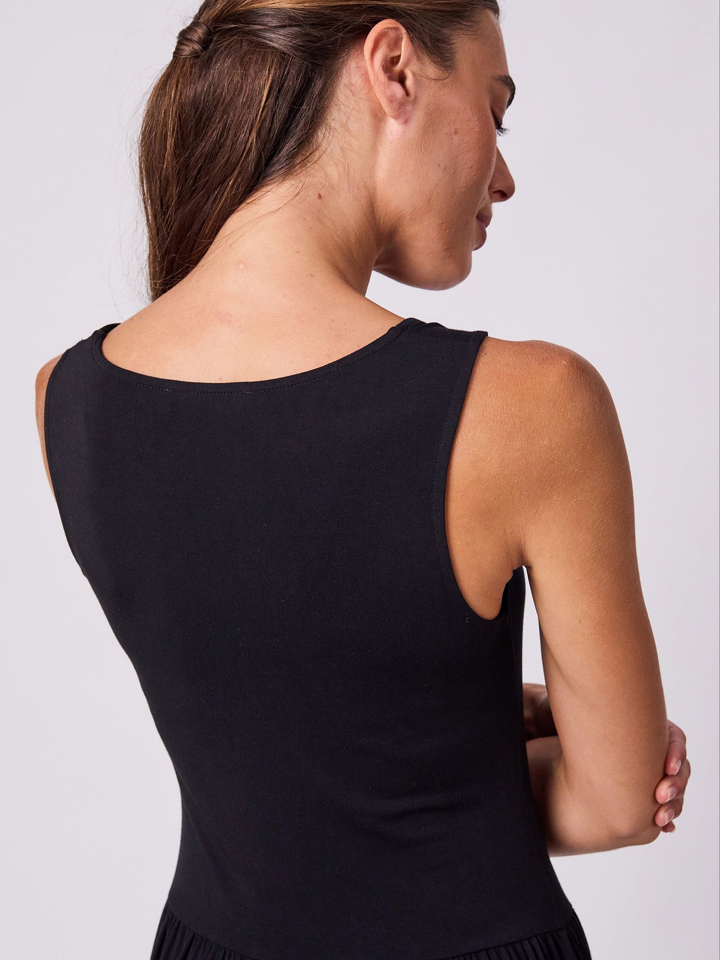 V Neck Rouch Dress - Black