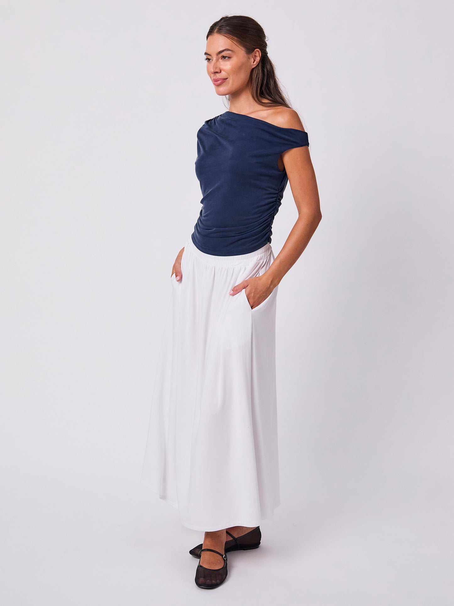 Cupro Asymertic Top - Navy