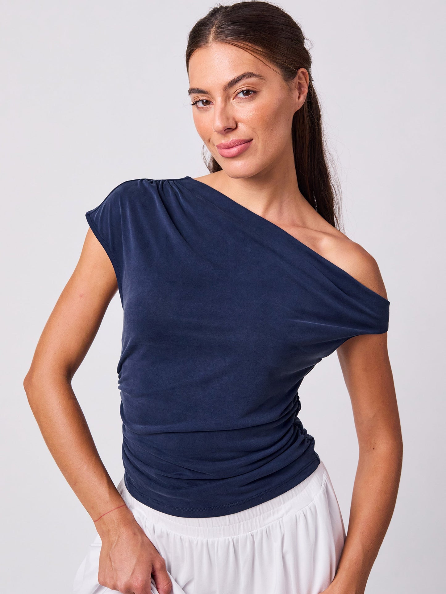 Cupro Asymertic Top - Navy