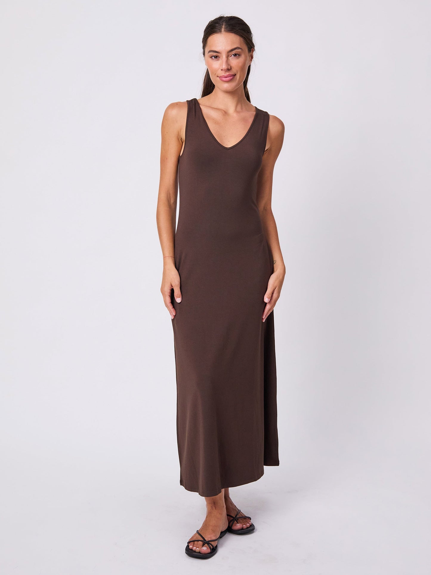 V Neck Maxi Dress - Coffee Bean