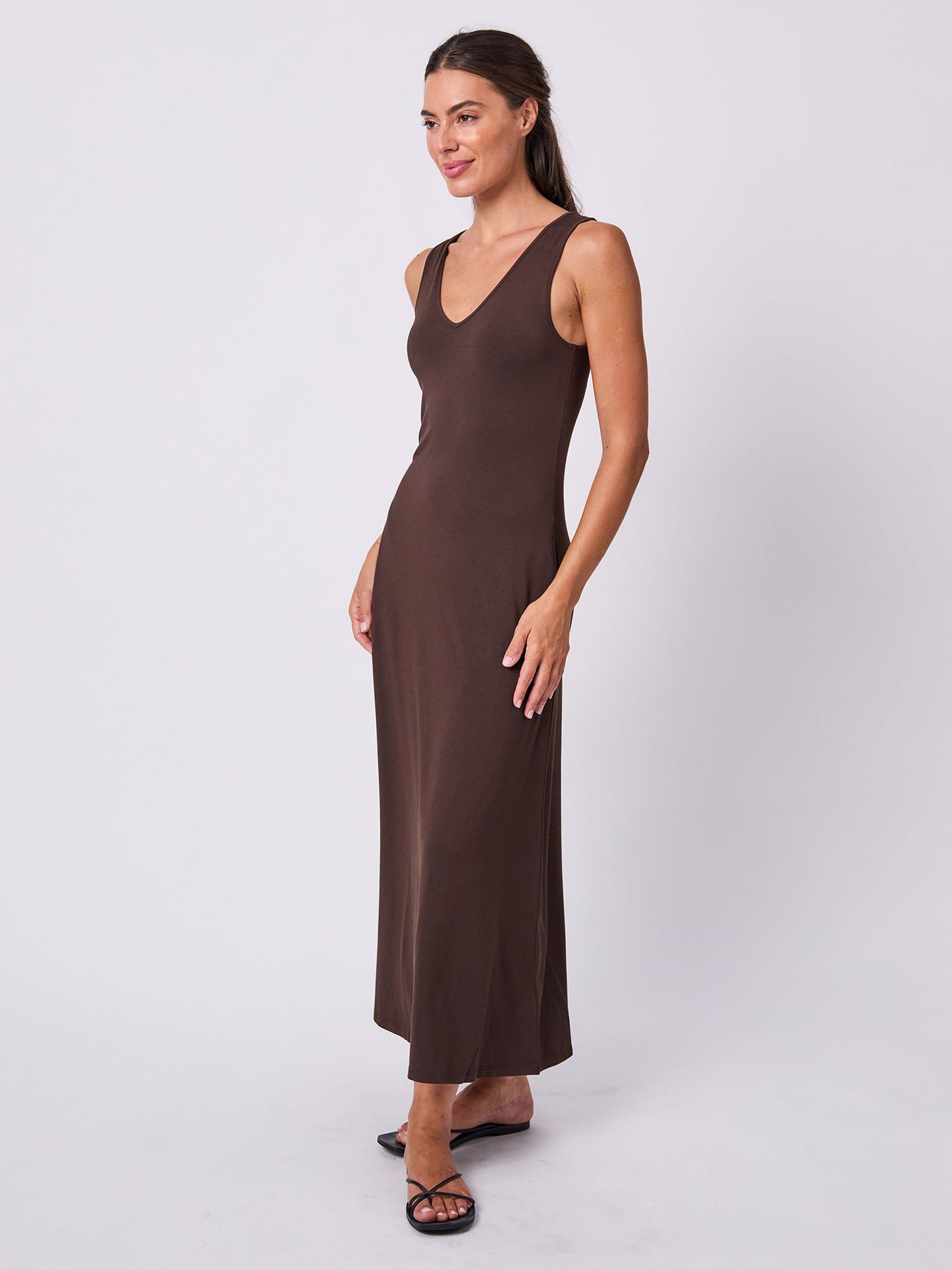 V Neck Maxi Dress - Coffee Bean