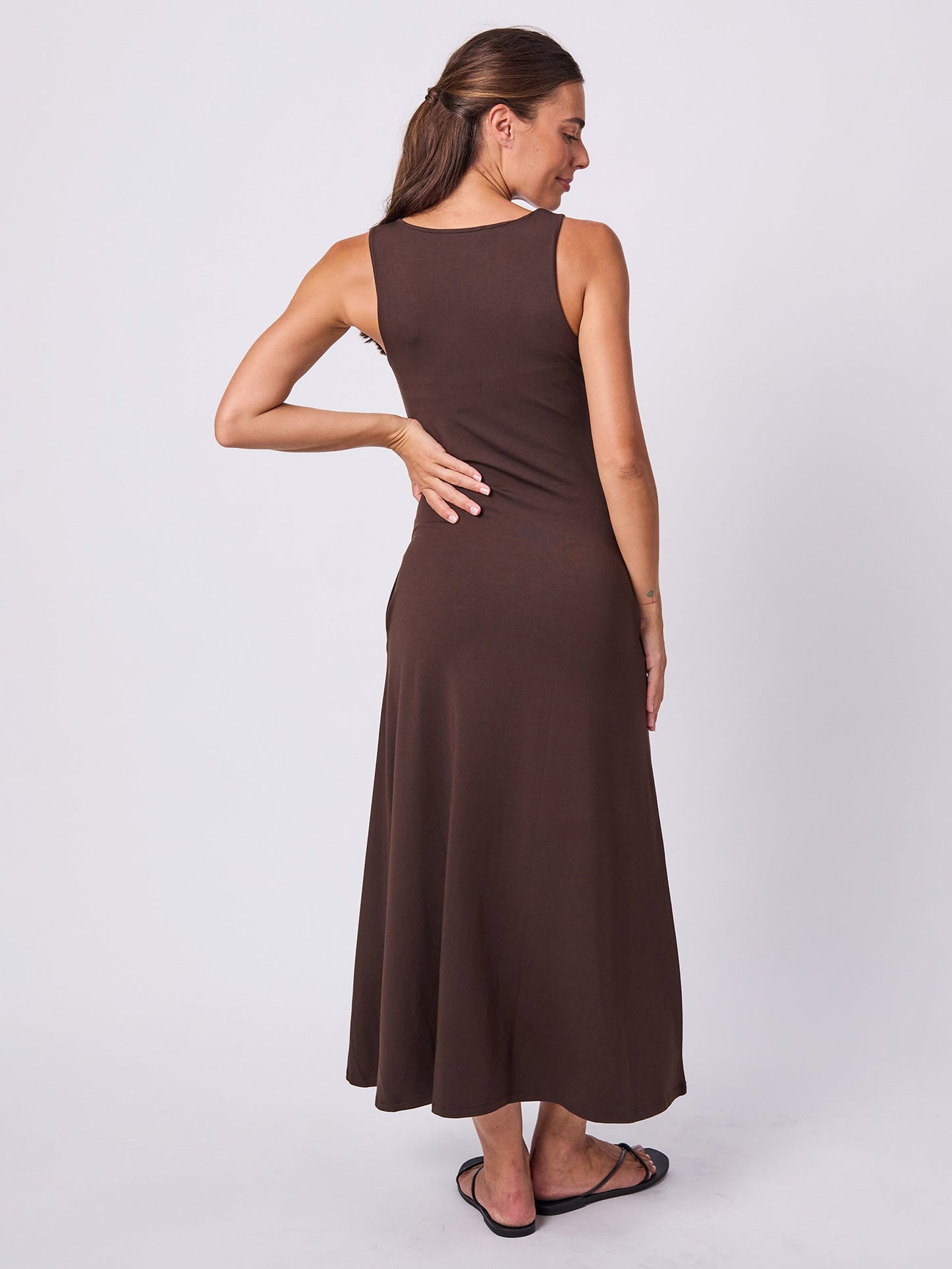 V Neck Maxi Dress - Coffee Bean