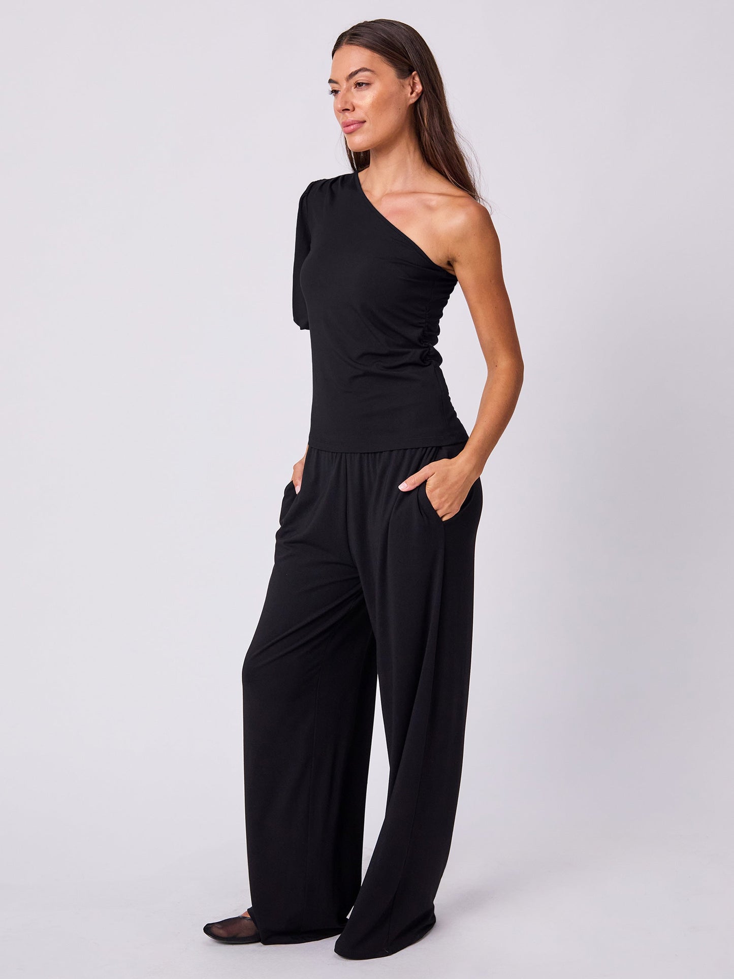 One Shoulder Bell Sleeve Top - Black