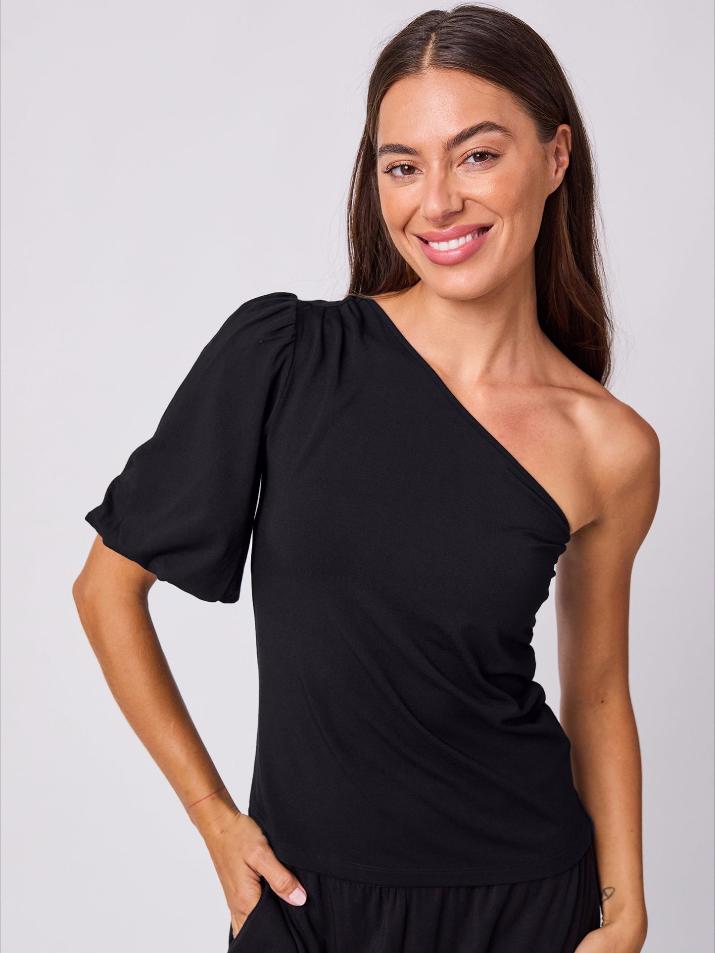 One Shoulder Bell Sleeve Top - Black