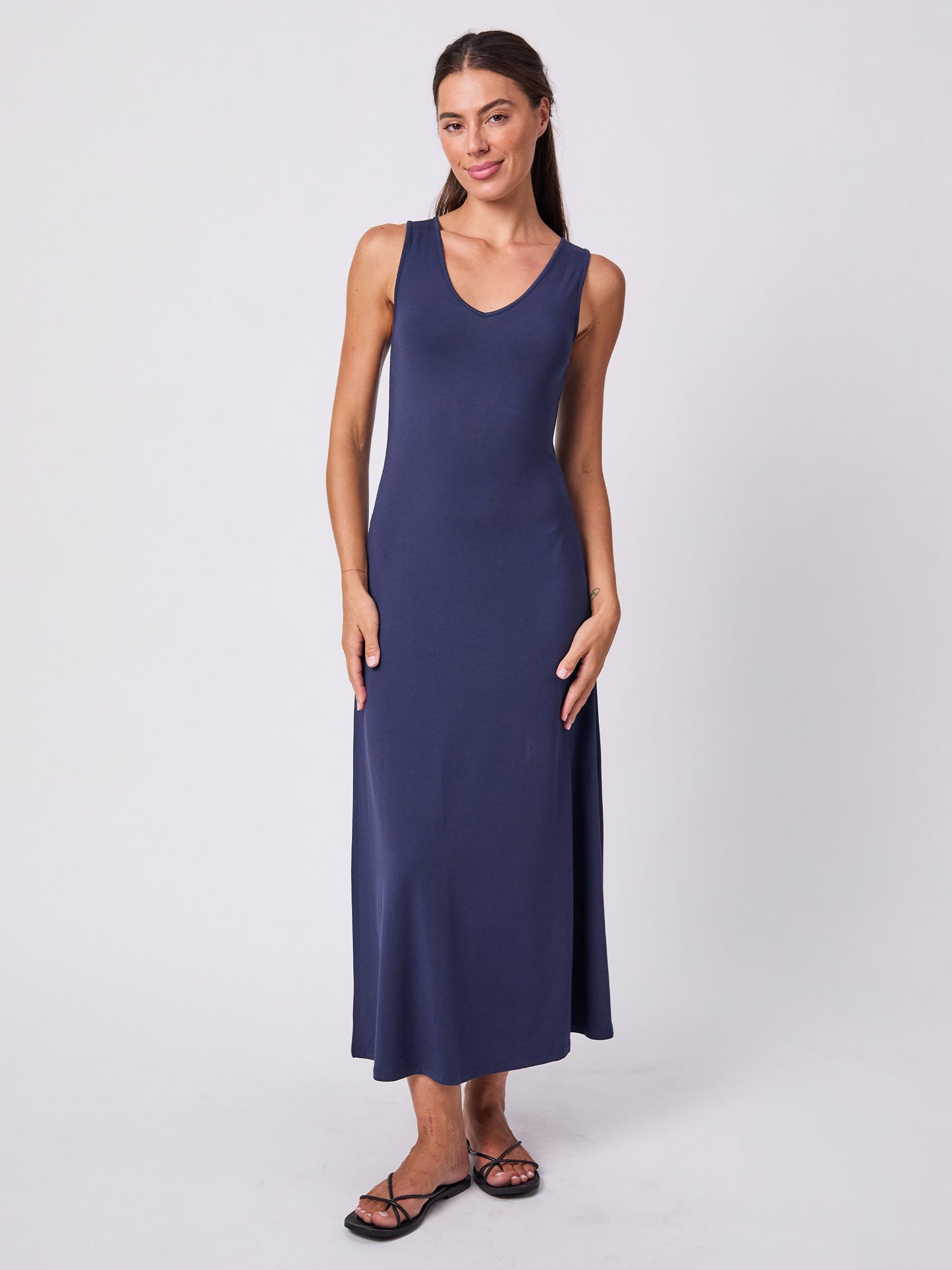 V Neck Maxi Dress - Navy