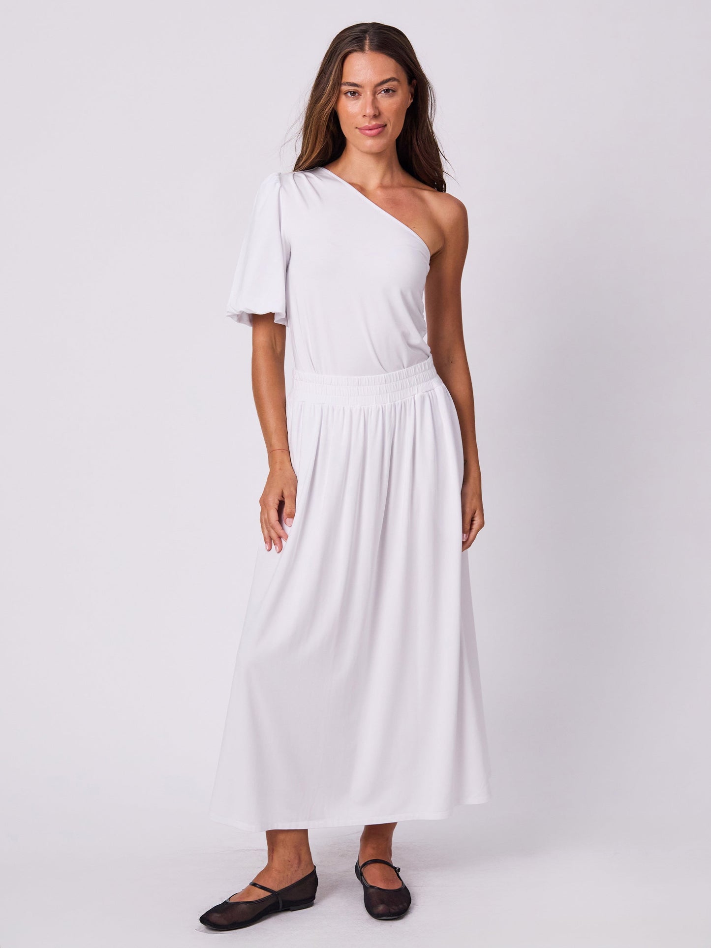 One Shoulder Bell Sleeve Top - White