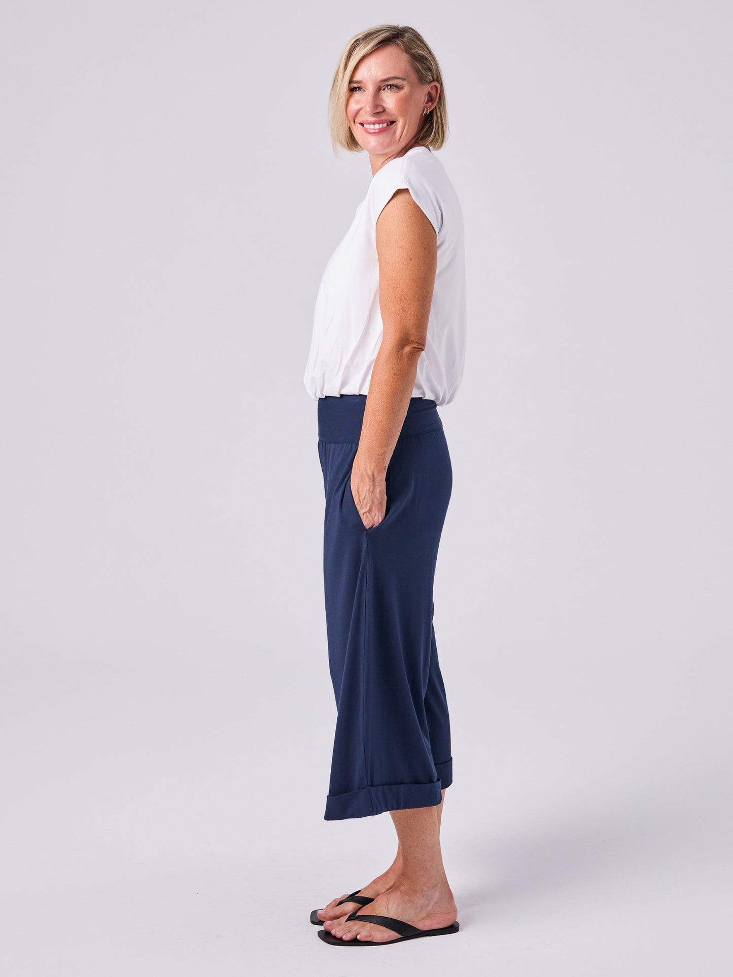 Wide Leg Culottes - Navy